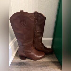 Array Abilene Brown Genuine Leather Tall Western Boots Sz 10W